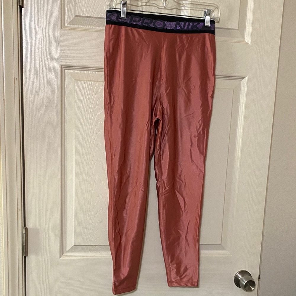 Nike Pro Metallic Rose Leggings with Black Logo Waistband